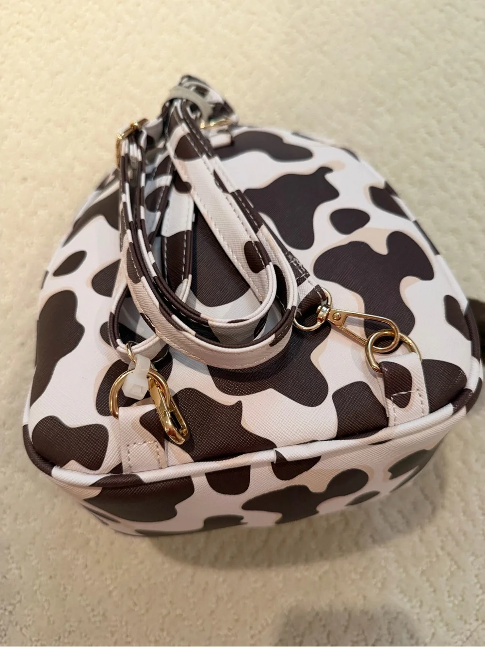 Mini Backpack Brown & White with Heart  charm and Gold Accents by Undetonesky